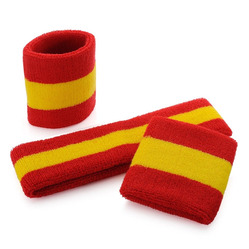 ONUPGO Sweatband Set Sports Headband Wrist Striped Sweatbands Terry Cloth Wristband Athletic Exercise Basketball Wrist Sweatband and Headbands Moisture Wicking Sweat Absorbing Head Band - Image 2